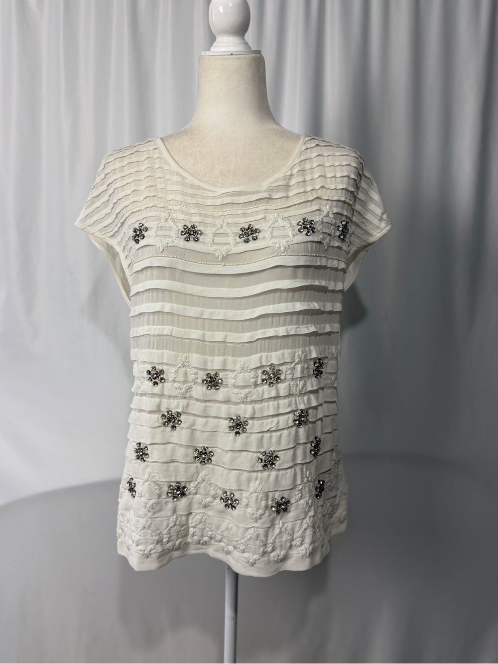 Anthropologie Moulinette Soeurs Off White Gem Jeweled Top Cottagecore Sz XS